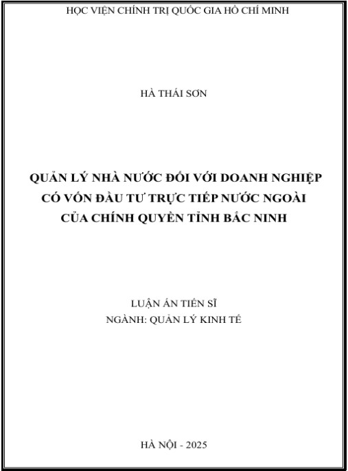Luận án Quản lý nhà nước đối với doanh nghiệp có vốn đầu tư trực tiếp nước ngoài của chính quyền tỉnh Bắc Ninh
