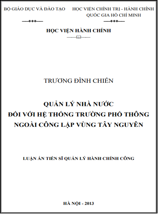 Luận án Quản lý nhà nước đối với hệ thống trường phổ thông ngoài công lập vùng Tây Nguyên