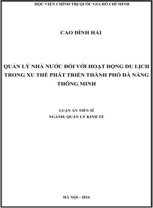Luận án Quản lý nhà nước đối với hoạt động du lịch trong xu thế phát triển thành phố Đà Nẵng thông minh
