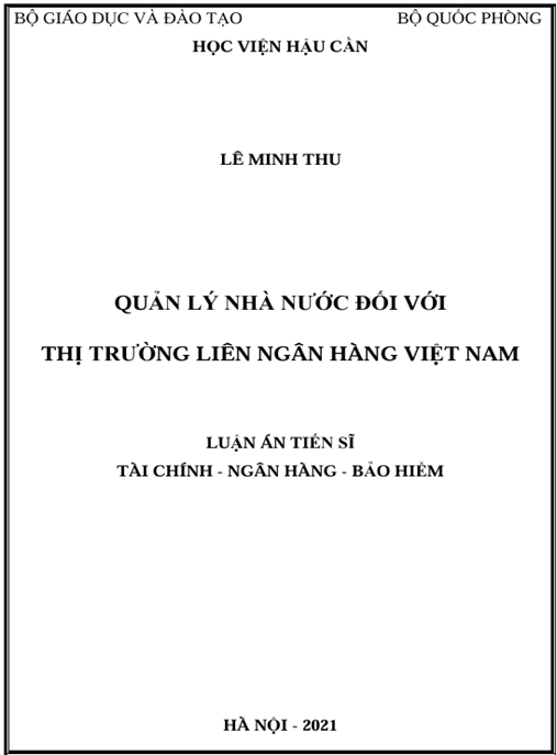 Luận án Quản lý nhà nước đối với thị trường liên ngân hàng Việt Nam