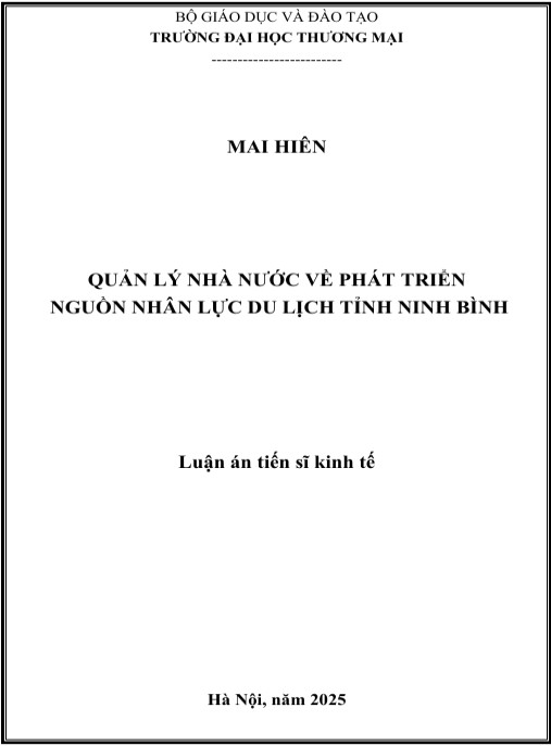 Luận án Quản lý nhà nước về phát triển nguồn nhân lực du lịch tỉnh Ninh Bình