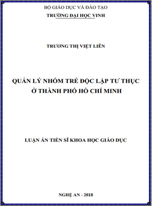 Luận án Quản lý nhóm trẻ độc lập tư thục ở Thành phố Hồ Chí Minh