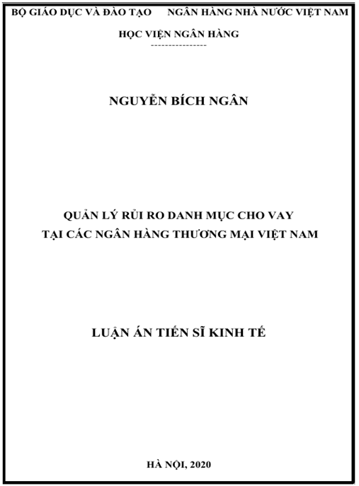 Luận án Quản lý rủi ro danh mục cho vay tại các ngân hàng thương mại Việt Nam