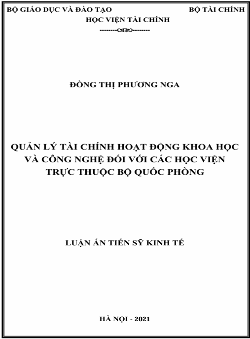 Luận án Quản lý tài chính hoạt động khoa học và công nghệ đối với các học viện trực thuộc Bộ Quốc phòng