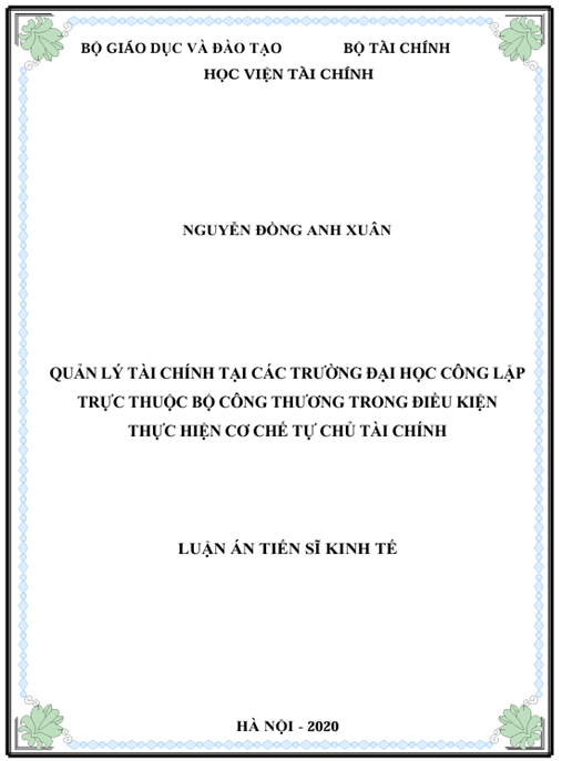 Luận án Quản lý tài chính tại các trường đại học công lập trực thuộc Bộ Công Thương trong điều kiện thực hiện cơ chế tự chủ tài chính