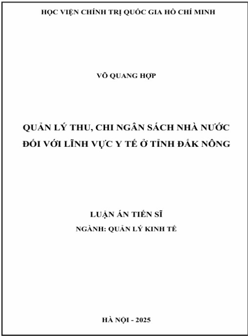 Luận án Quản lý thu, chi ngân sách nhà nước đối với lĩnh vực y tế ở tỉnh Đắk Nông
