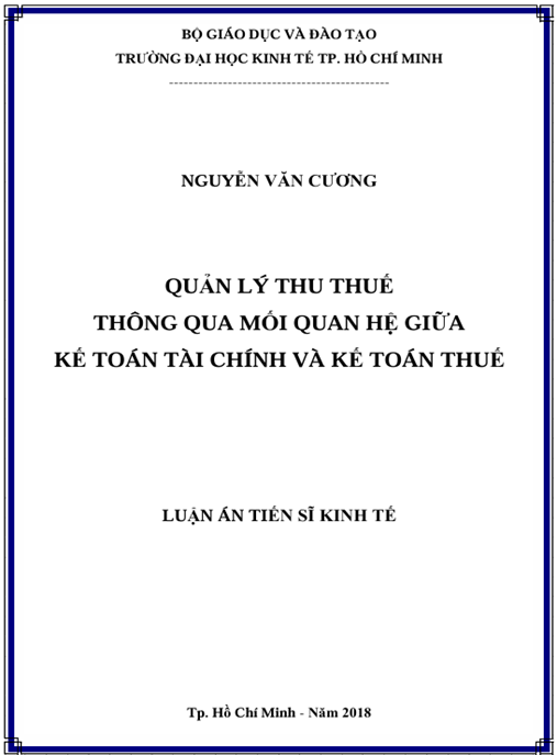 Luận án Quản lý thu thuế thông qua mối quan hệ giữa kế toán tài chính và kế toán thuế.
