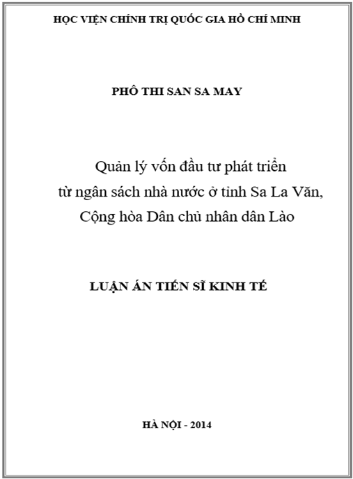 Luận án Quản lý vốn đầu tư phát triển từ ngân sách nhà nước ở tỉnh Sa La Văn, Cộng hòa Dân chủ nhân dân Lào