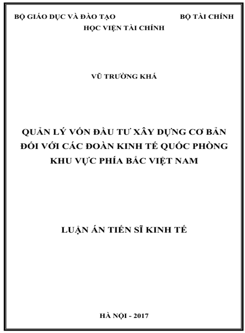 Luận án Quản lý vốn đầu tư xây dựng cơ bản đối với các Đoàn kinh tế quốc phòng khu vực phía Bắc Việt Nam