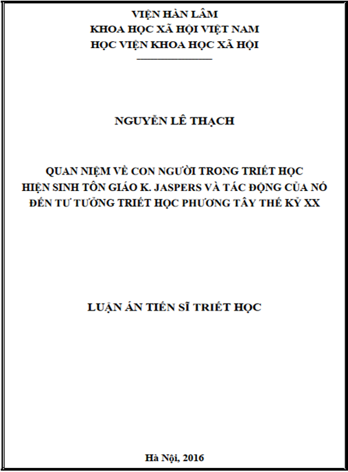 Luận án Quan niệm về con người trong triết học hiện sinh tôn giáo K.Jaspers và tác động của nó tới tư tưởng triết học phương Tây thế kỷ XX