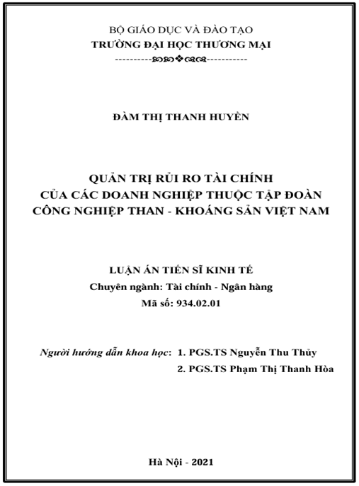 Luận án Quản trị rủi ro tài chính của các doanh nghiệp thuộc Tập đoàn Công nghiệp Than – Khoáng sản Việt Nam
