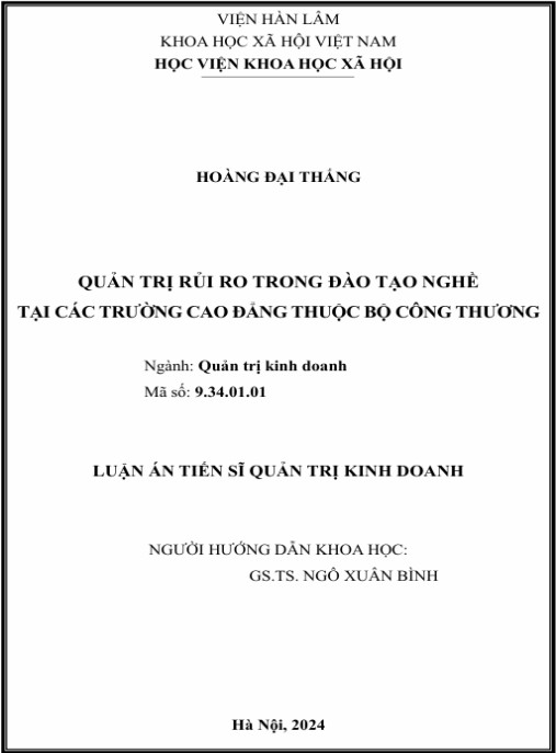 Luận án Quản trị rủi ro trong đào tạo nghề tại các trường Cao đẳng thuộc Bộ Công Thương