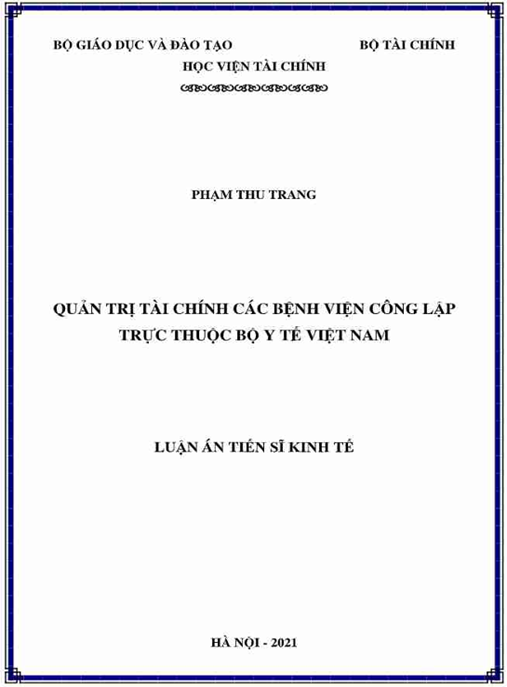 Luận án Quản trị tài chính các bệnh viện công lập trực thuộc Bộ Y tế Việt Nam