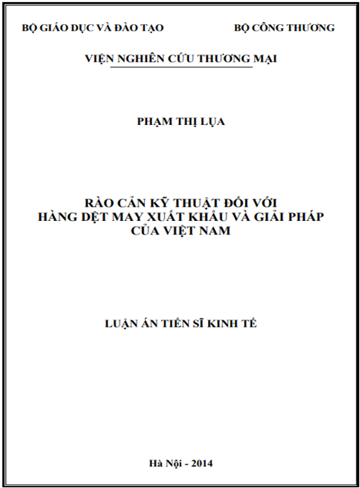 Luận án Rào cản kỹ thuật đối với hàng dệt may xuất khẩu và giải pháp của Việt Nam