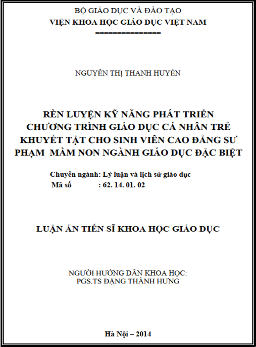 Luận án Rèn luyện kỹ năng phát triển chương trình giáo dục cá nhân trẻ khuyết tật cho sinh viên sư phạm ngành mầm non ngành Giáo dục đặc biệt