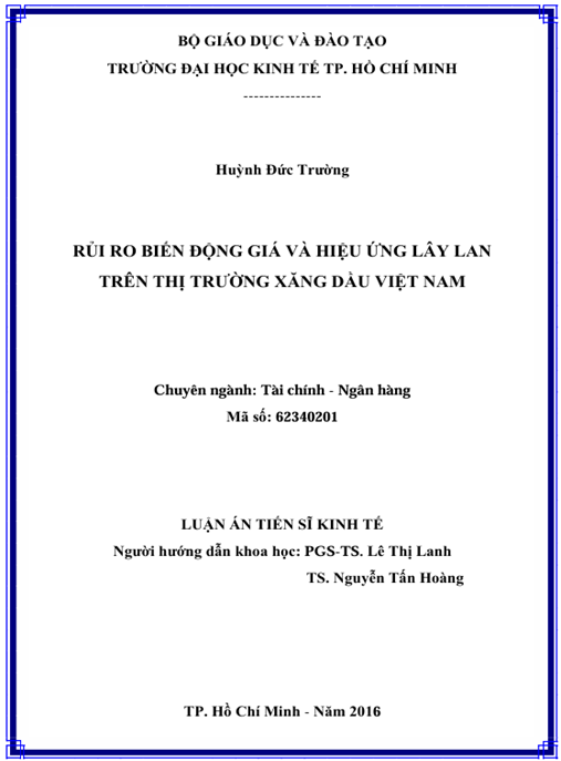 Luận án Rủi Ro Biến Động Giá Và Hiệu Ứng Lây Lan Trên Thị Trường Xăng Dầu Việt Nam