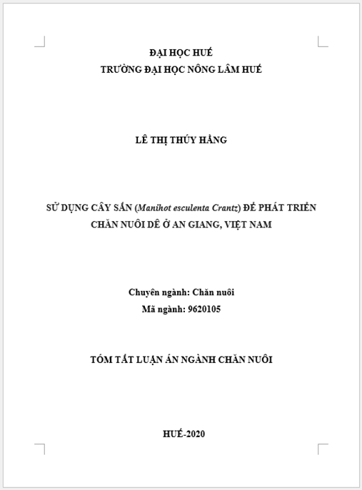 Luận án Sử Dụng Cây Khoai Mì (Sắn) Để Phát Triển Chăn Nuôi Dê Ở An Giang, Việt Nam