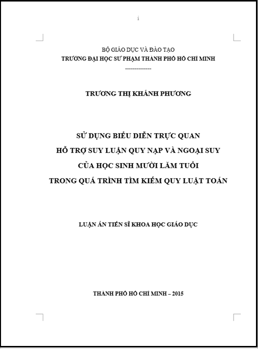 Luận án Sử dụng biểu diễn trực quan hỗ trợ suy luận quy nạp và ngoại suy của học sinh mười lăm tuổi trong quá trình tìm kiếm quy luật toán