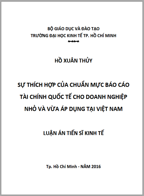 Luận án Sự thích hợp của chuẩn mực báo cáo tài chính quốc tế cho doanh nghiệp nhỏ và vừa áp dụng tại Việt Nam