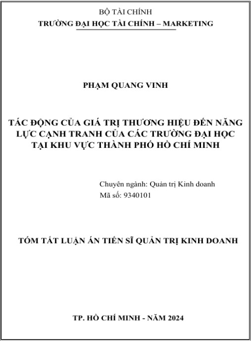 Luận án Tác Động Của Giá Trị Thương Hiệu Đến Năng Lực Cạnh Tranh Của Các Trường Đại Học Tại Khu Vực Thành Phố Hồ Chí Minh