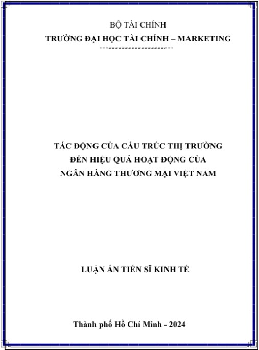 Luận án Tác động cấu trúc thị trường đến hiệu quả hoạt động của ngân hàng thương mại Việt Nam