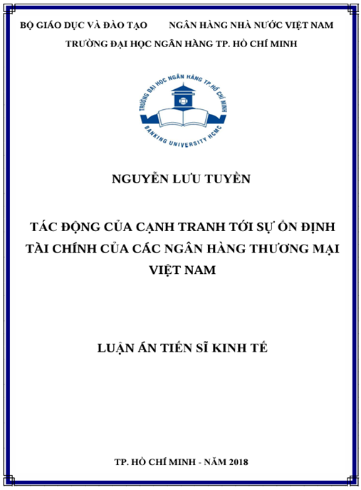 Luận án Tác động của canh tranh tới sự ổn định tài chính của các Ngân hàng Thương mại Việt Nam