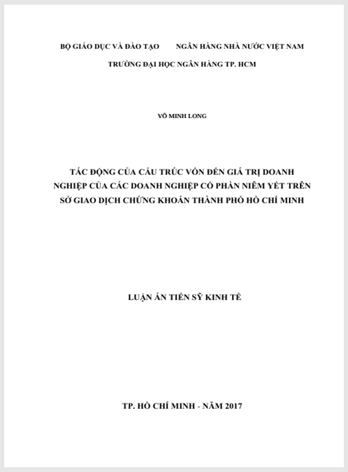 Luận án Tác động của cấu trúc vốn đến giá trị doanh nghiệp của các doanh nghiệp cổ phần niêm yết trên sở giao dịch chứng khoán Thành Phố Hồ Chí Minh