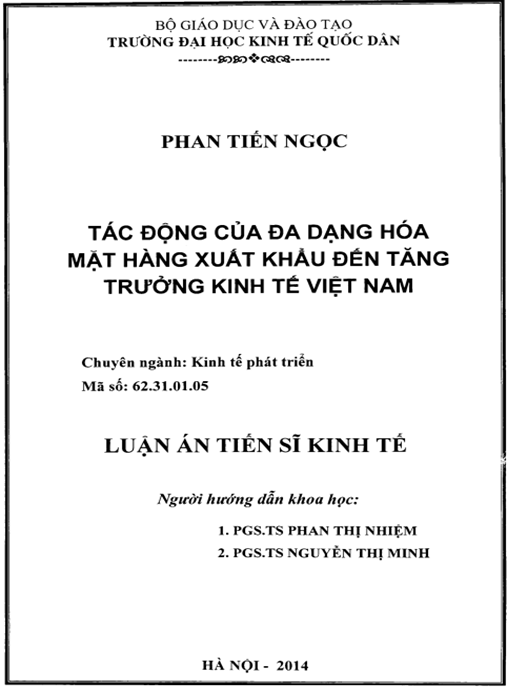 Luận án Tác động của đa dạng hóa mặt hàng xuất khẩu đến tăng trưởng kinh tế Việt Nam