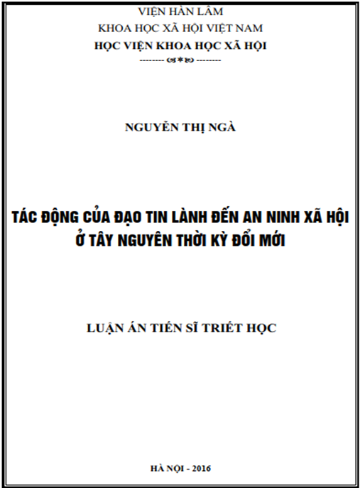 Luận án Tác động của đạo Tin Lành đến an ninh xã hội ở Tây Nguyên thời kỳ đổi mới