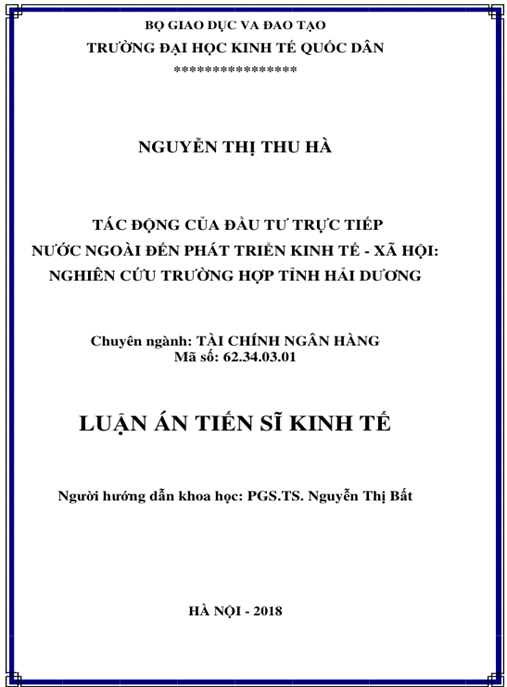 Luận án Tác động của đầu tư trực tiếp nước ngoài đến phát triển kinh tế – xã hội: Nghiên cứu trường hợp tỉnh Hải Dương