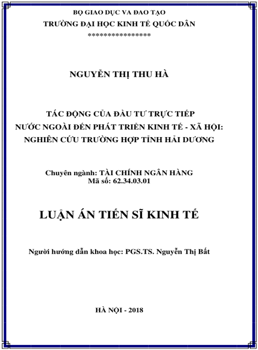 Luận án Tác động của đầu tư trực tiếp nước ngoài đến phát triển kinh tế – xã hội: Nghiên cứu trường hợp tỉnh Hải Dương