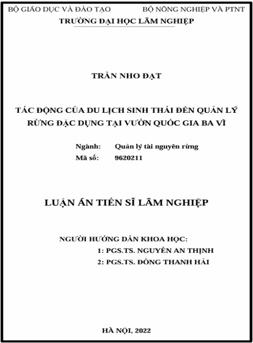 Luận án Tác động của du lịch sinh thái đến quản lý rừng đặc dụng tại Vườn quốc gia Ba Vì
