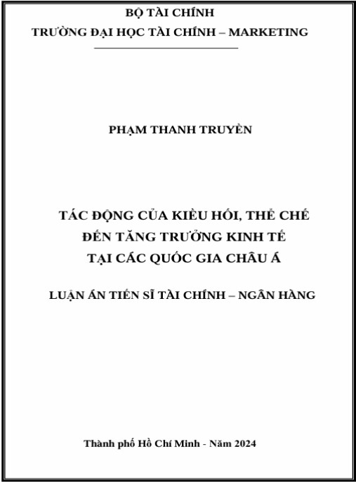 Luận án Tác động của kiều hối, thể chế đến tăng trưởng kinh tế tại các quốc gia châu Á