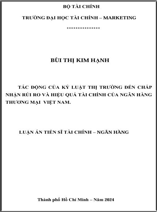 Luận án Tác động của kỷ luật thị trường đến chấp nhận rủi ro và hiệu quả tài chính của ngân hàng thương mại Việt Nam