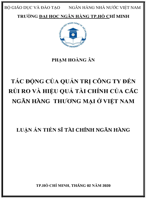 Luận án Tác động của quản trị công ty đến rủi ro và hiệu quả tài chính của các ngân hàng thương mại ở Việt Nam.