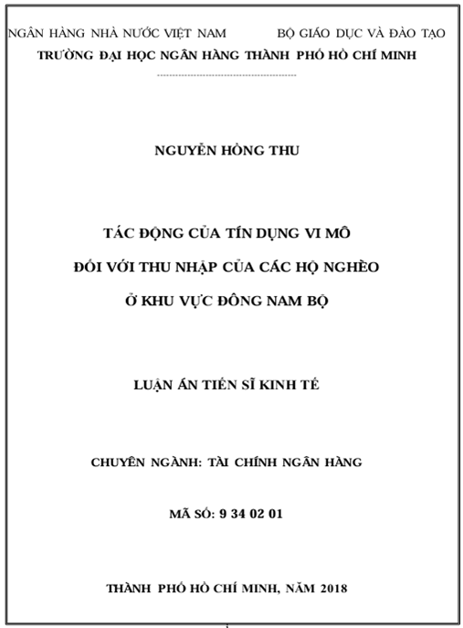 Luận án Tác động của tín dụng vi mô đối với thu nhập của các hộ nghèo ở khu vực Đông Nam Bộ