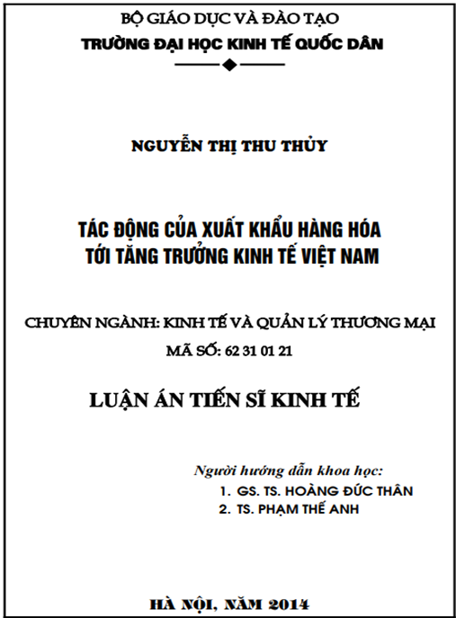 Luận án Tác động của xuất khẩu hàng hóa tới tăng trưởng kinh tế Việt Nam
