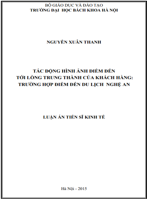Luận án Tác động hình ảnh điểm đến tới lòng trung thành của khách hàng: Trường hợp điểm đến du lịch Nghệ An