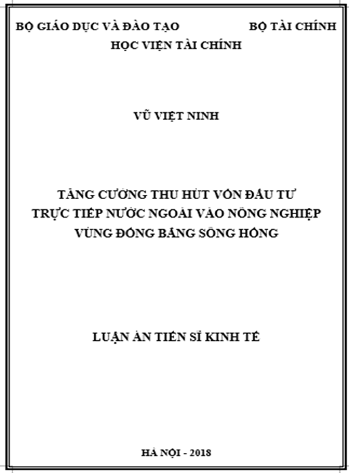 Luận án Tăng cường thu hút vốn đầu tư trực tiếp nước ngoài vào nông nghiệp vùng Đồng bằng sông Hồng