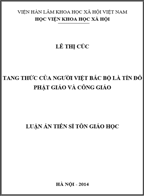 Luận án Tang thức của người Việt Bắc bộ là tín đồ Phật giáo và Công giáo