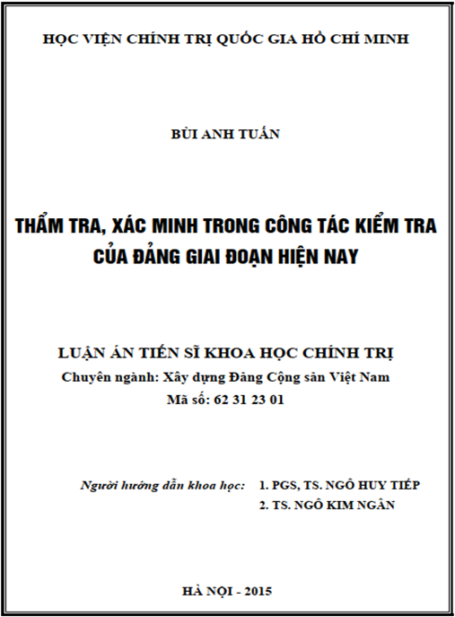 Luận án Thẩm tra, xác minh trong công tác kiểm tra của Đảng giai đoạn hiện nay