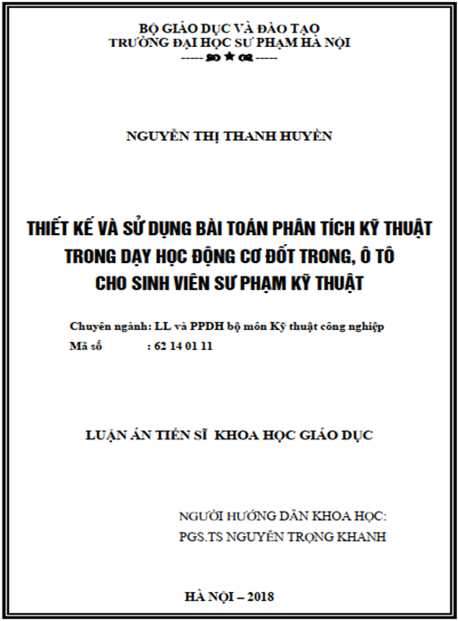 Luận án Thiết kế và sử dụng bài toán phân tích kỹ thuật trong dạy học động cơ đốt trong, ô tô cho sinh viên sư phạm kỹ thuật