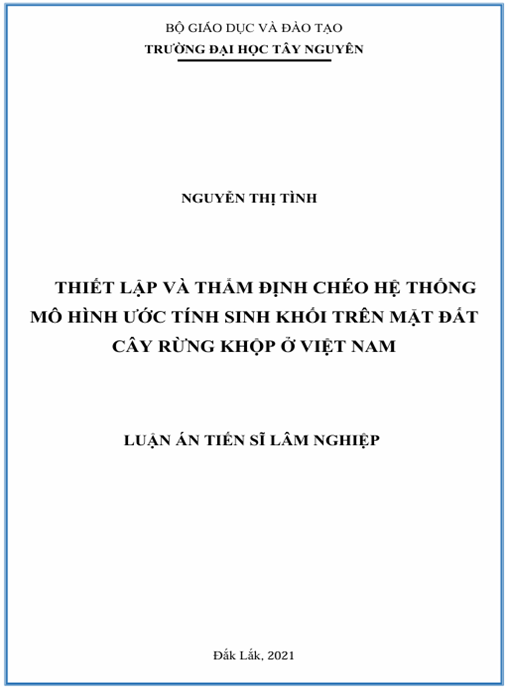 Luận án Thiết lập và thẩm định chéo hệ thống mô hình ước tính sinh khối trên mặt đất cây rừng khộp ở Việt Nam