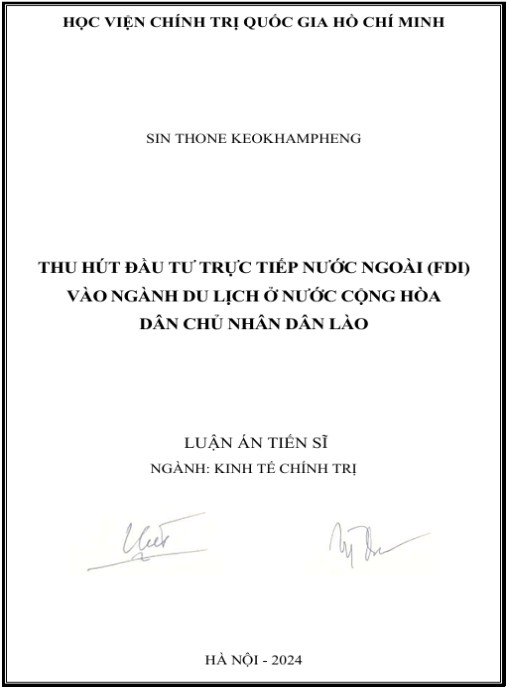 Luận án Thu hút đầu tư trực tiếp nước ngoài (FDI) vào ngành du lịch ở Cộng hòa Dân chủ Nhân dân Lào