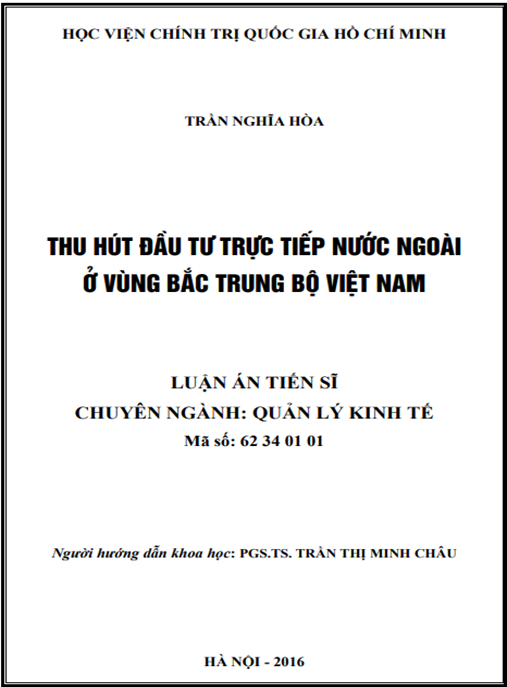 Luận án Thu hút đầu tư trực tiếp nước ngoài ở vùng bắc Trung Bộ Việt Nam