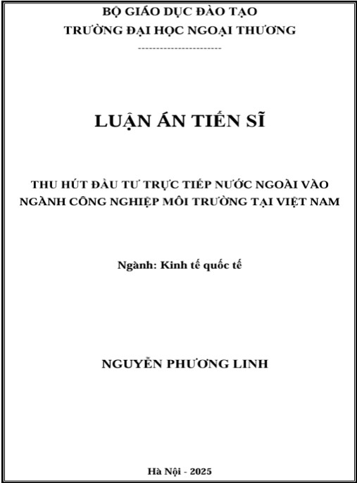 Luận án Thu hút đầu tư trực tiếp nước ngoài vào ngành công nghiệp môi trường tại Việt Nam