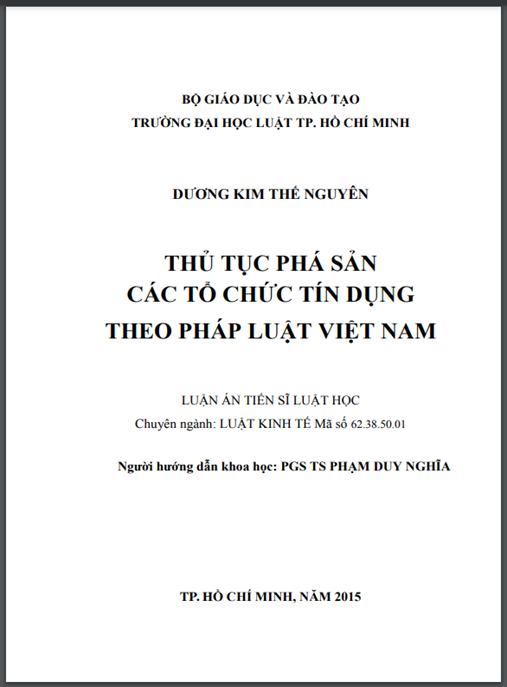 Luận án Thủ tục phá sản các tổ chức tín dụng theo pháp luật Việt Nam