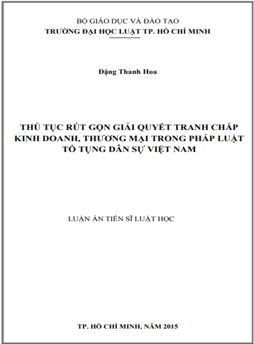 Luận án Thủ tục rút gọn giải quyết tranh chấp kinh doanh, thương mại trong pháp luật tố tụng dân sự Việt Nam