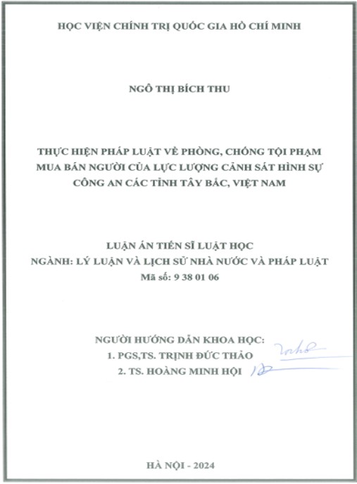 Luận án Thực hiện pháp luật về phòng, chống tội phạm mua bán người của lực lượng Cảnh sát hình sự Công an các tỉnh Tây Bắc, Việt Nam