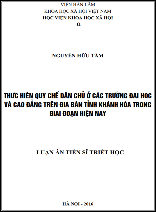 Luận án Thực hiện quy chế dân chủ ở các trường đại học và cao đẳng trên địa bàn tỉnh Khánh Hòa trong giai đoạn hiện nay